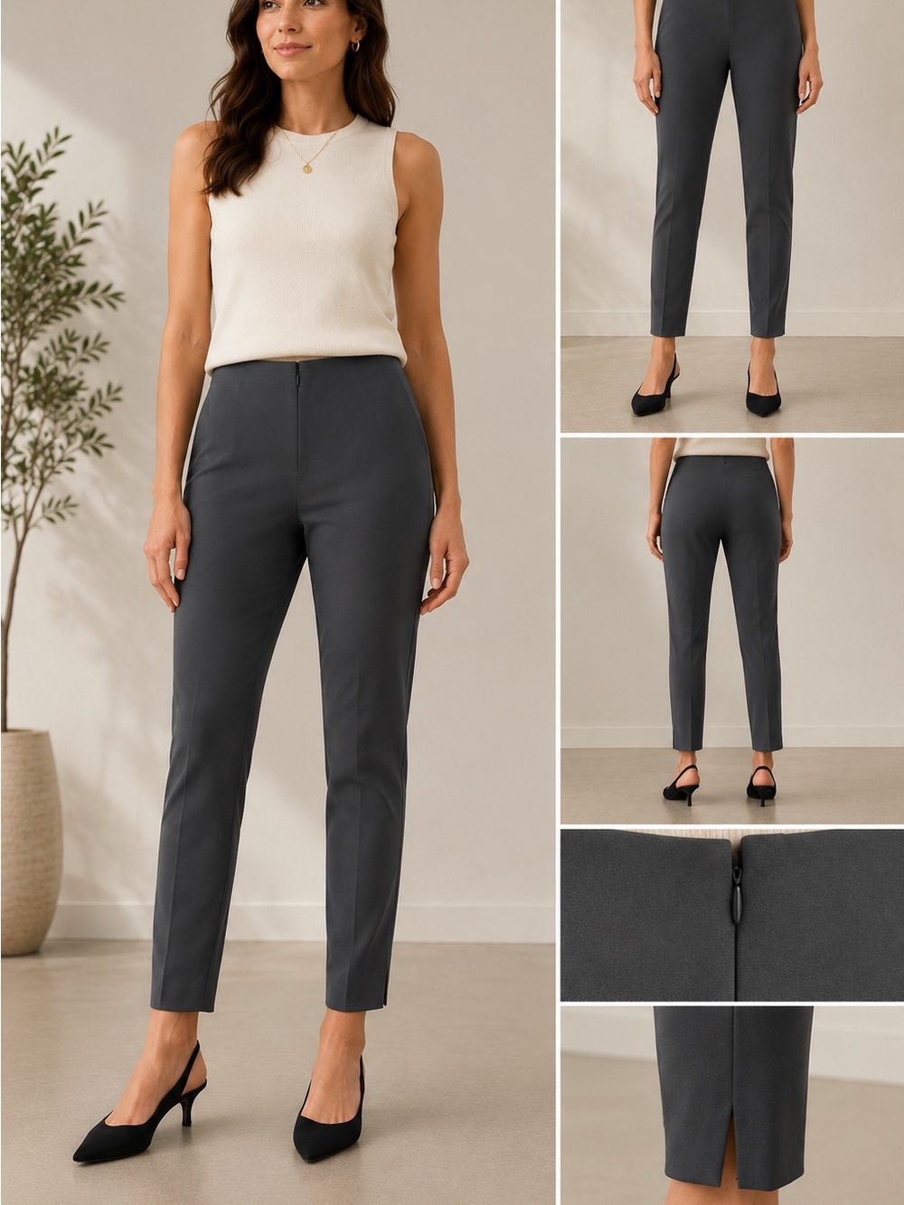 Peace of Cloth Gray Stretch Ankle Pants Minimalist Slim Career Pants 6